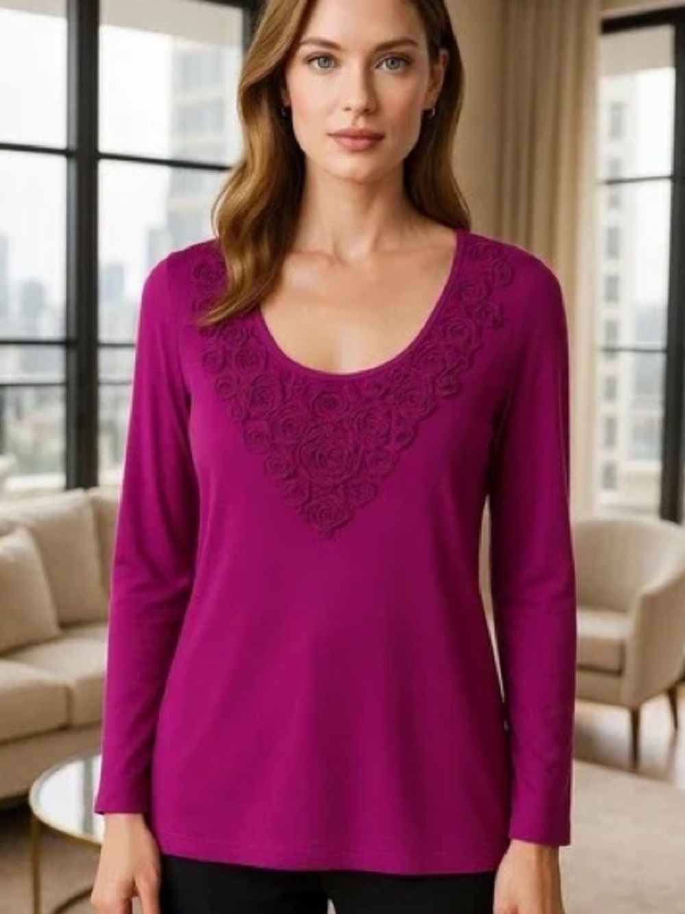 St. John Floral Embellished Blouse Sz M